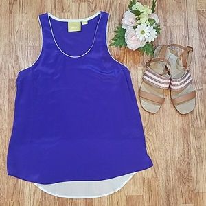 Anthro Maeve Hi Low Color Block Silk Tank 8 EUC